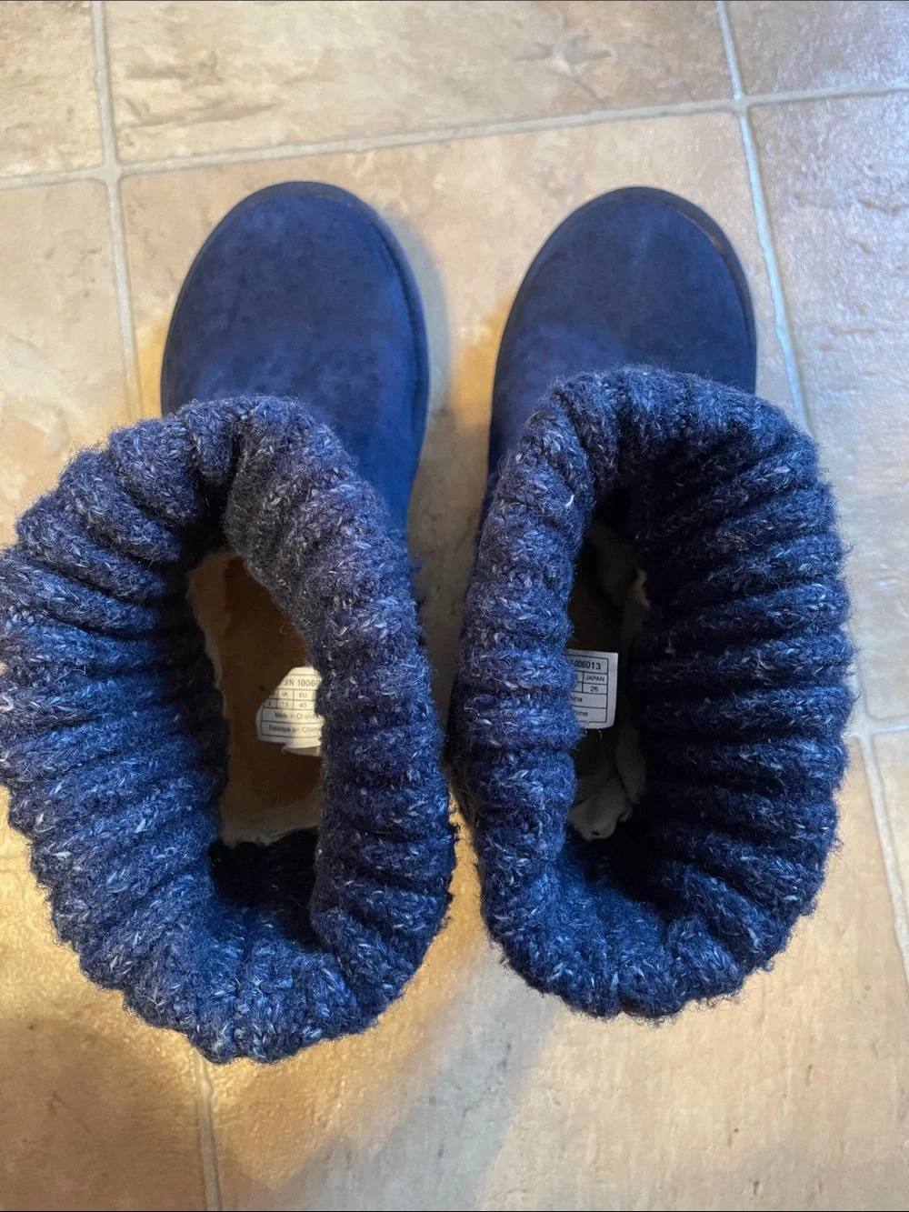UGG Navy Knit Cuff Suede Winter Boots